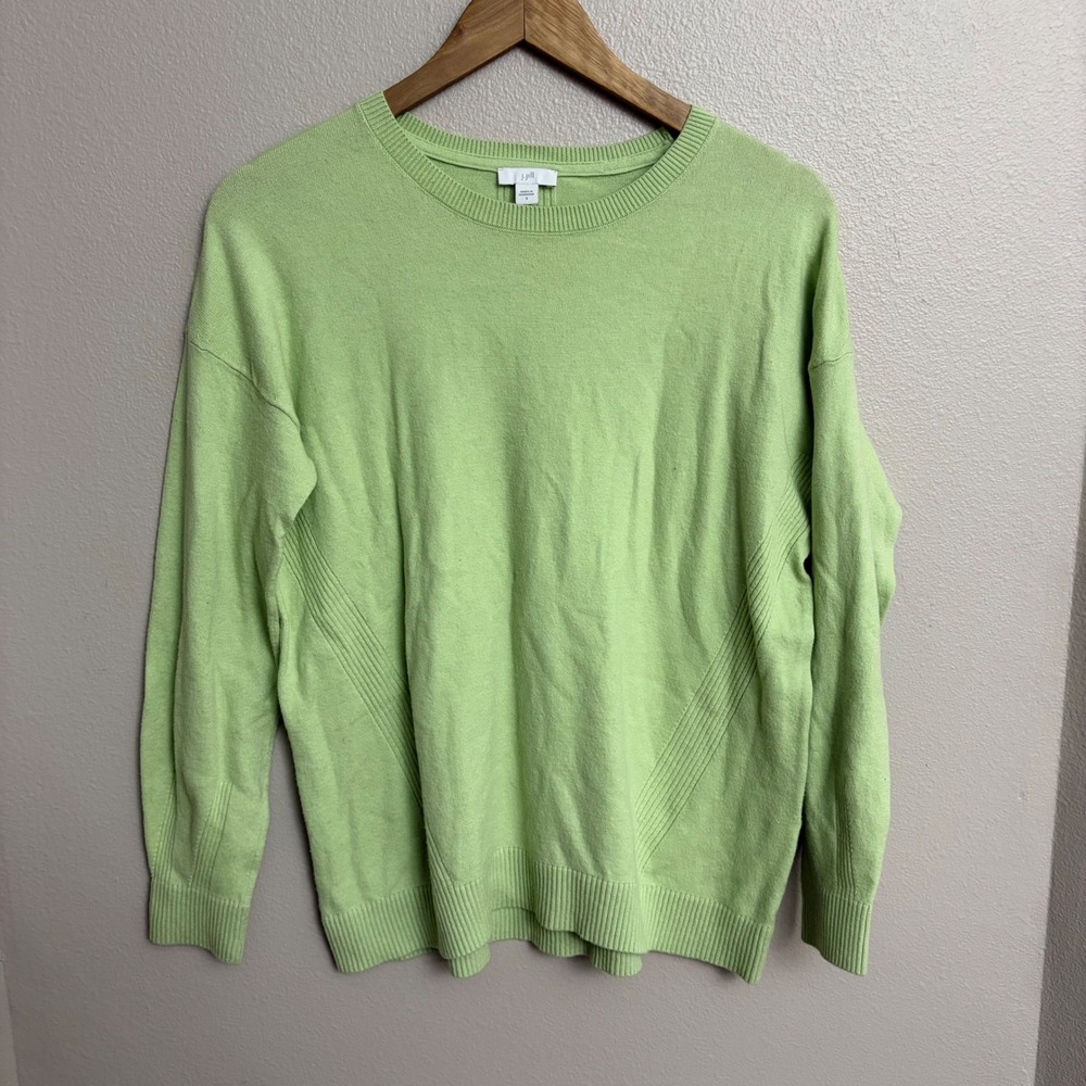 J.Jill Sweater Pullover Small Lime Green Ribbed Detail Cotton Blend